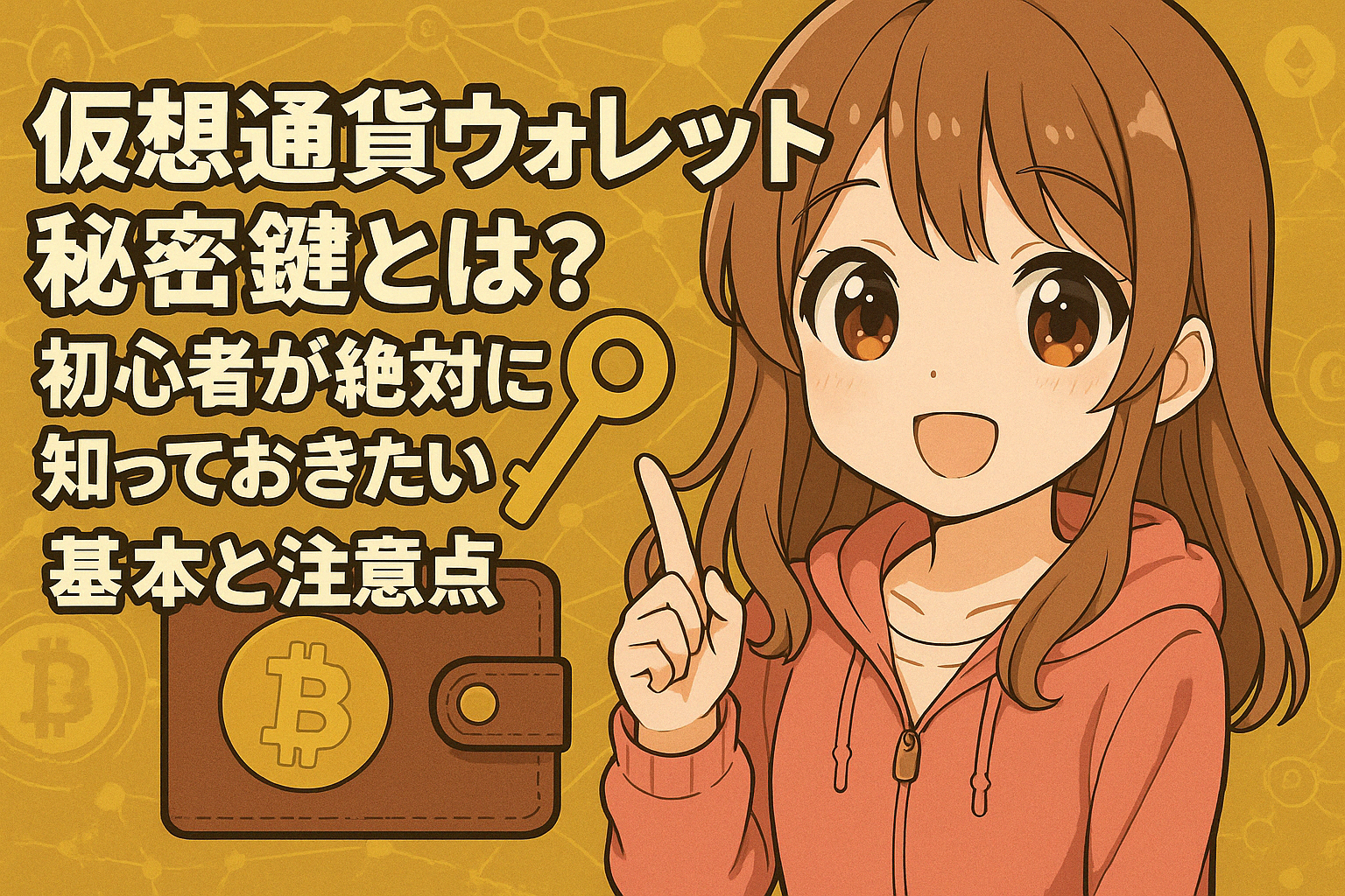 仮想通貨ウォレットの秘密鍵とは何か、初心者が知っておくべき基本と注意点をわかりやすく解説しているイメージ
