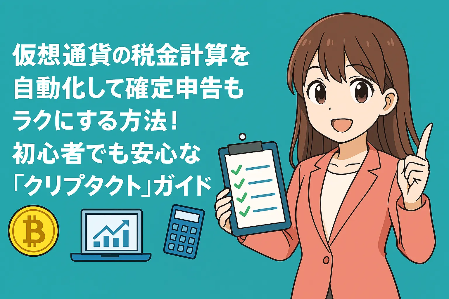 仮想通貨の税金計算を自動化し、初心者でも安心して確定申告できる「クリプタクト」のイメージ
