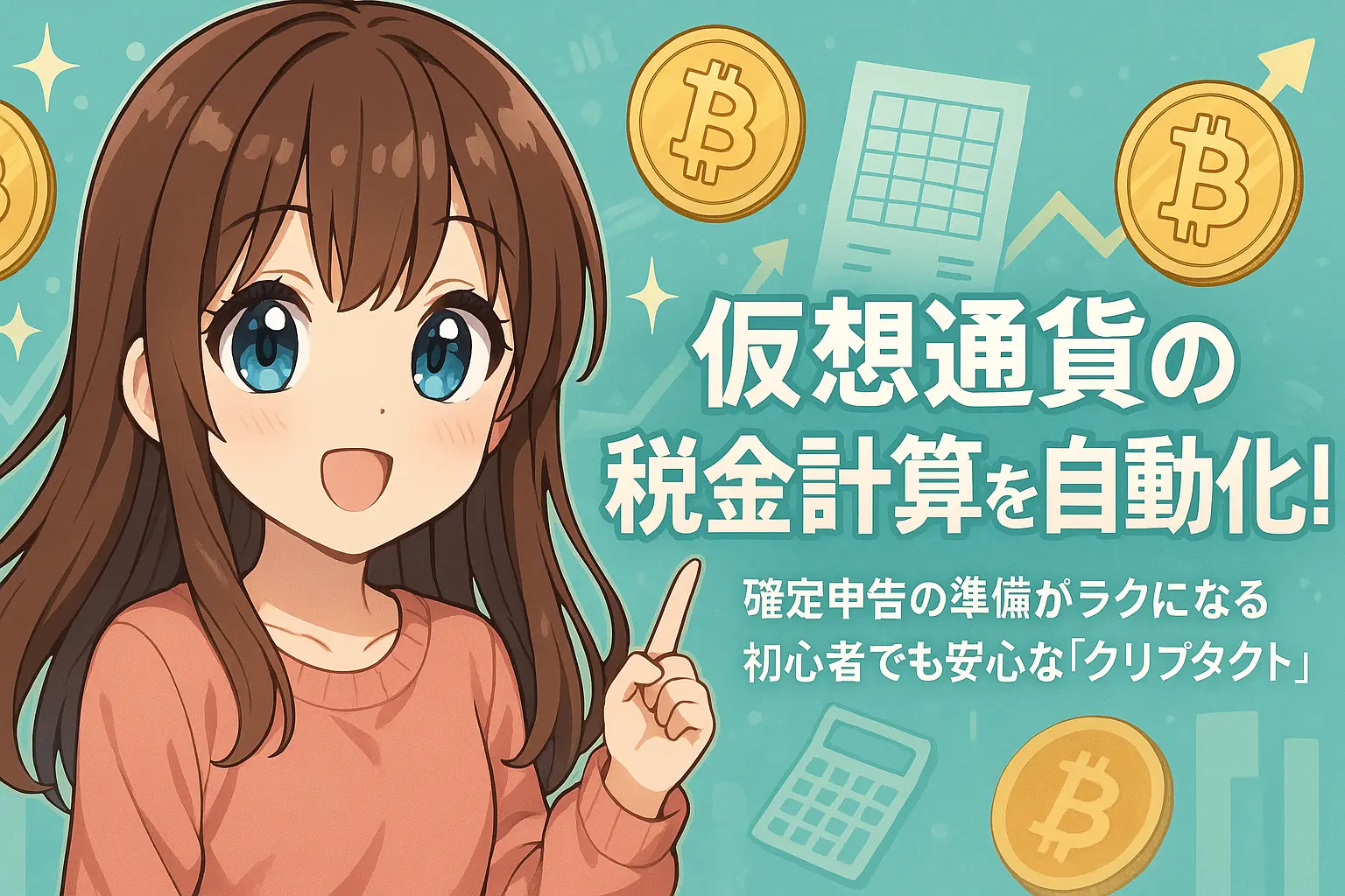 仮想通貨の税金計算を自動化できるクリプタクトの使い方と確定申告の準備がラクになる仕組みを紹介するイメージ画像