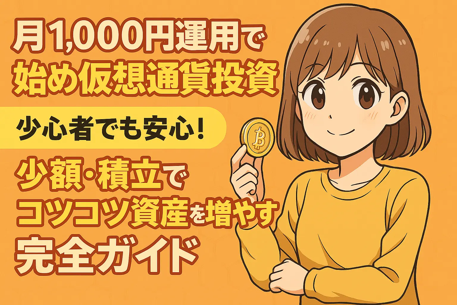月1,000円から始める仮想通貨投資を、少額積立でコツコツ資産形成する方法を解説したガイドのイメージ