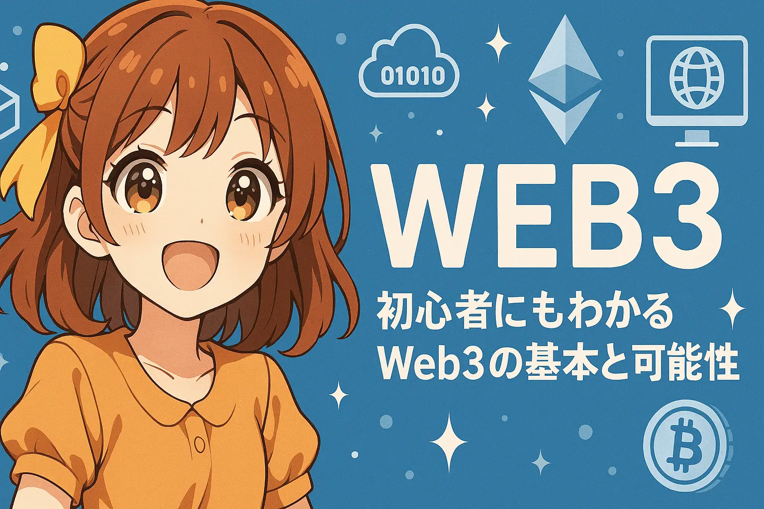 Web3とは何かを初心者向けにやさしく解説し、未来の可能性について紹介するイメージ