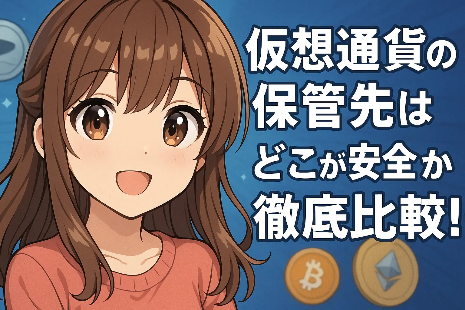 仮想通貨の安全な保管先を取引所とウォレットで比較し、それぞれの違いや適切な保管方法をわかりやすく解説するイメージ