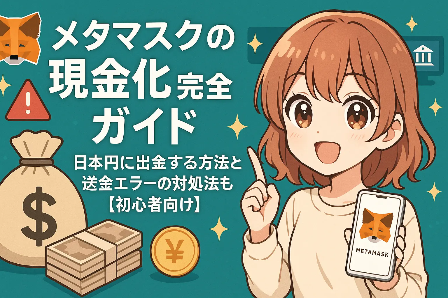 メタマスクで仮想通貨を日本円に現金化する方法と、送金時のエラー対処法を初心者向けに詳しく解説したガイド画像