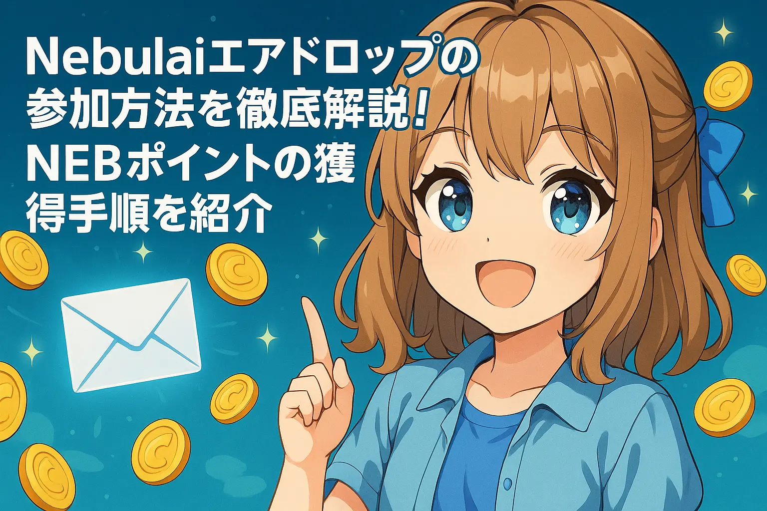 Nebulaiエアドロップへの参加方法やNEBポイントの獲得手順、トークンの使い道を初心者向けにわかりやすく紹介するブログ用画像