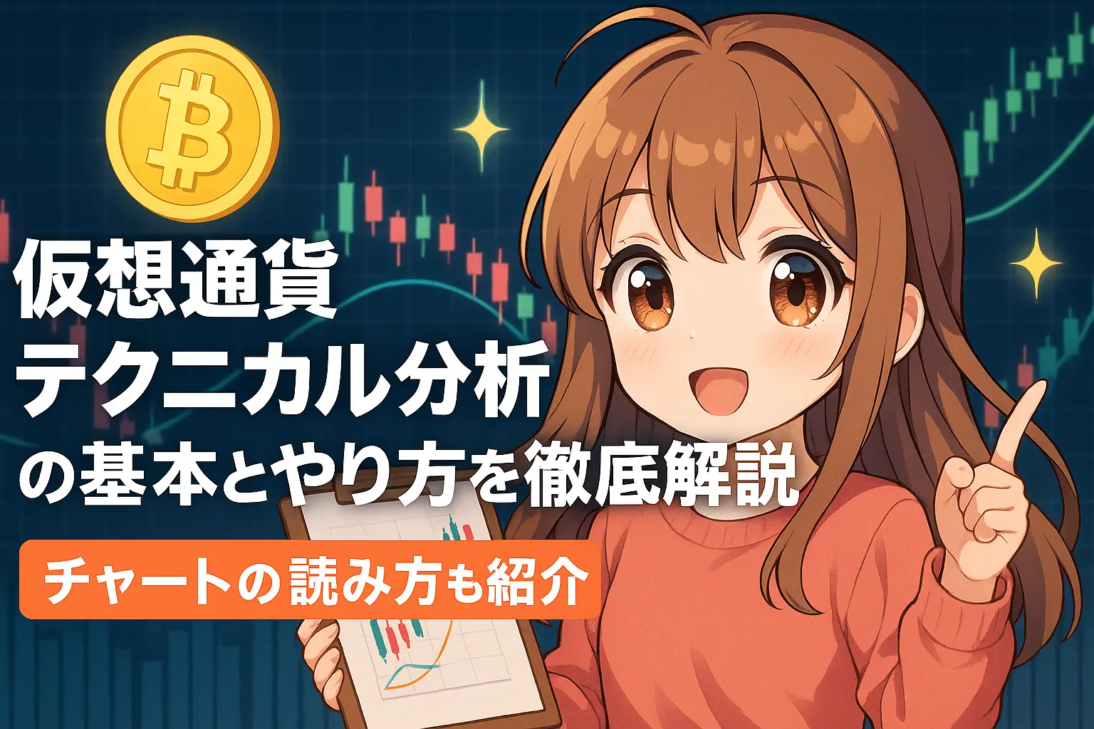 仮想通貨のテクニカル分析の基本とチャートの読み方を初心者向けにわかりやすく解説するガイドのイメージ