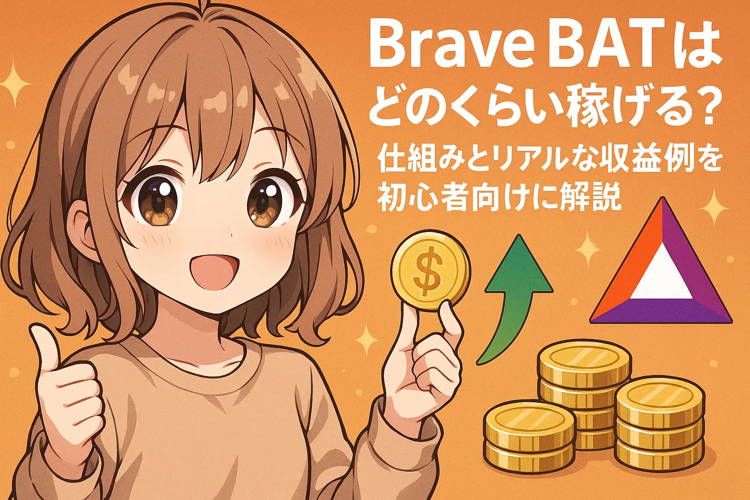 BraveブラウザでBATをどのくらい稼げるのか、その仕組みと実際の収益例を初心者向けにわかりやすく解説したガイド画像