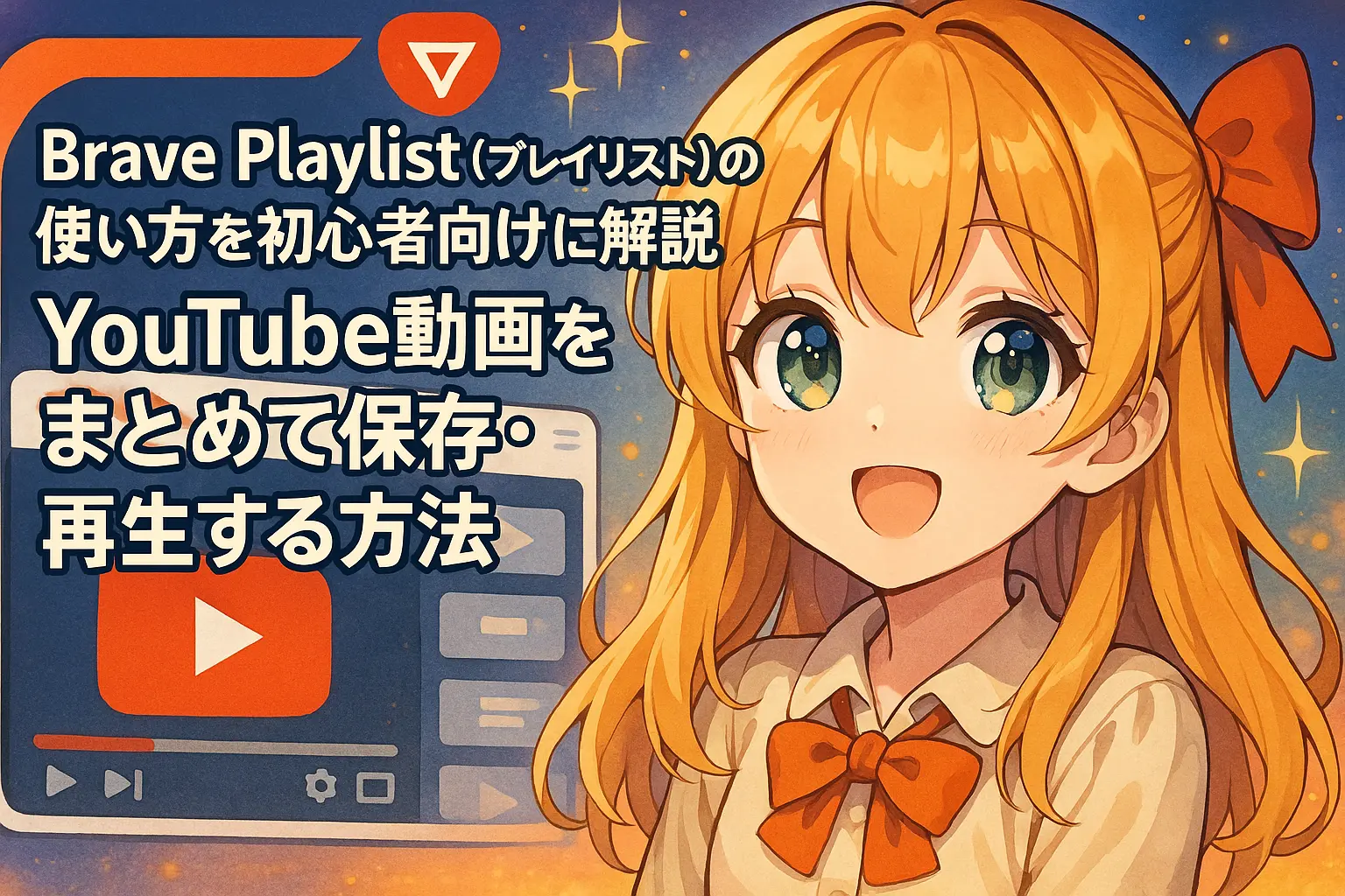 BraveブラウザのPlaylist機能を使ってYouTube動画をまとめて保存・再生する方法を初心者にもわかりやすく解説したガイド画像