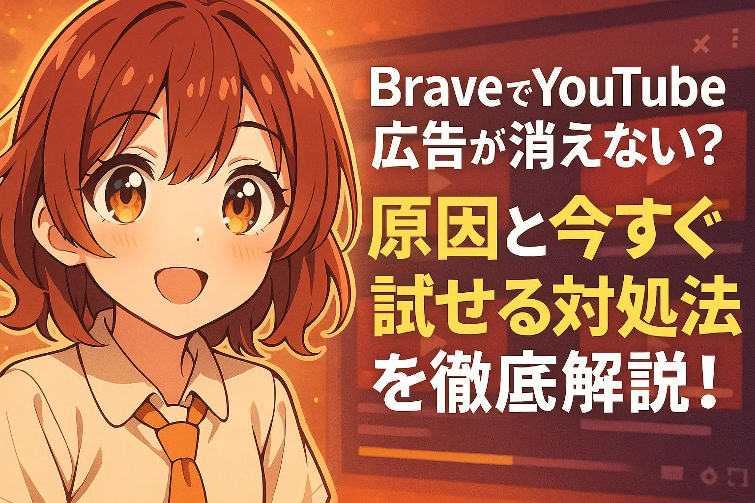 BraveブラウザでYouTubeの広告が消えないときの原因と、今すぐ試せる対処法を解説するイメージ