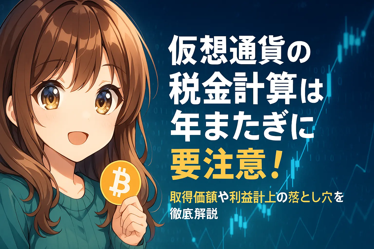 仮想通貨の税金計算で年をまたぐ取引に注意すべき理由や、取得価額・利益計上の落とし穴を解説するイメージ
