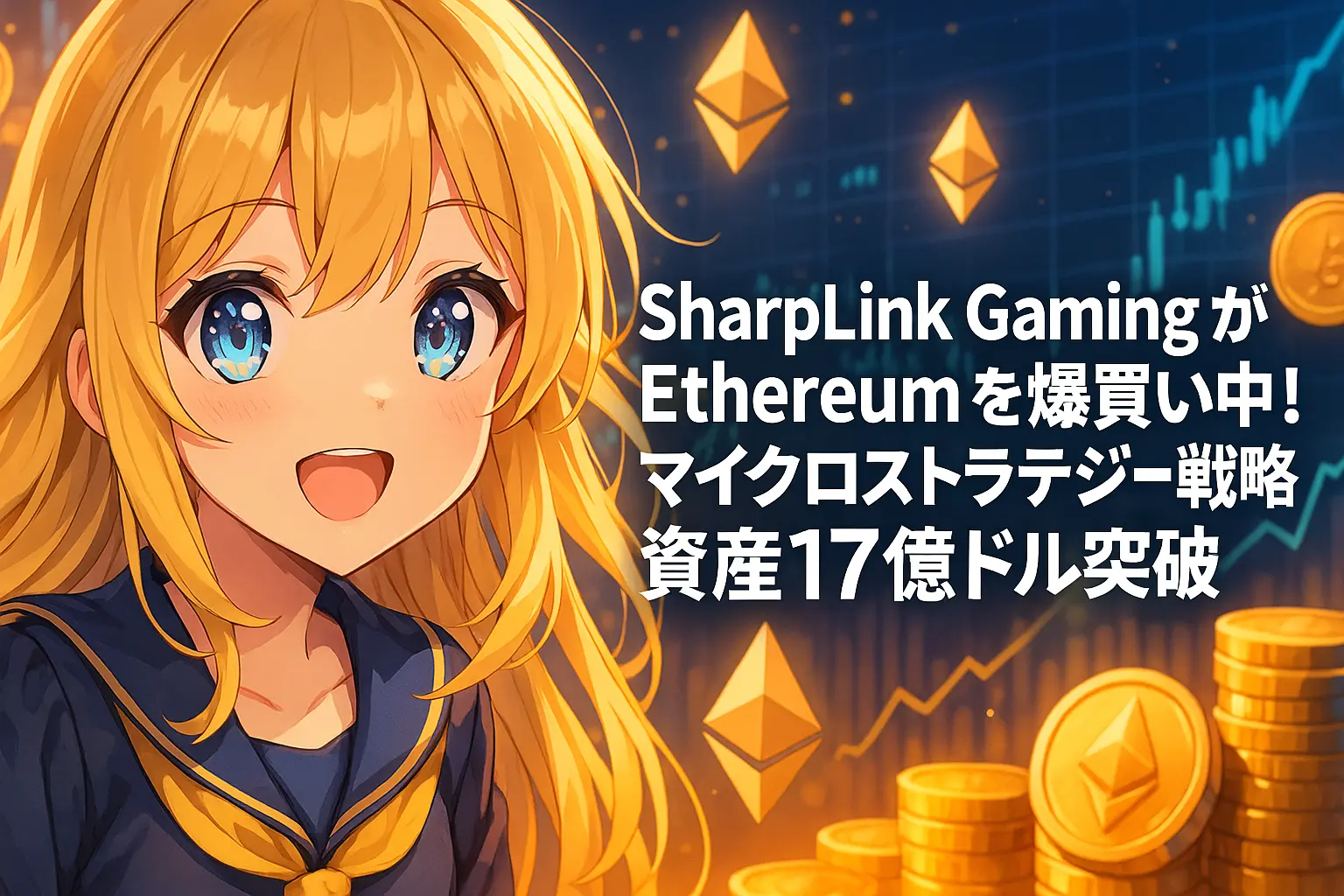 SharpLink GamingがEthereumを大量購入し、マイクロストラテジー方式で資産17億ドルを突破したニュースのイメージ