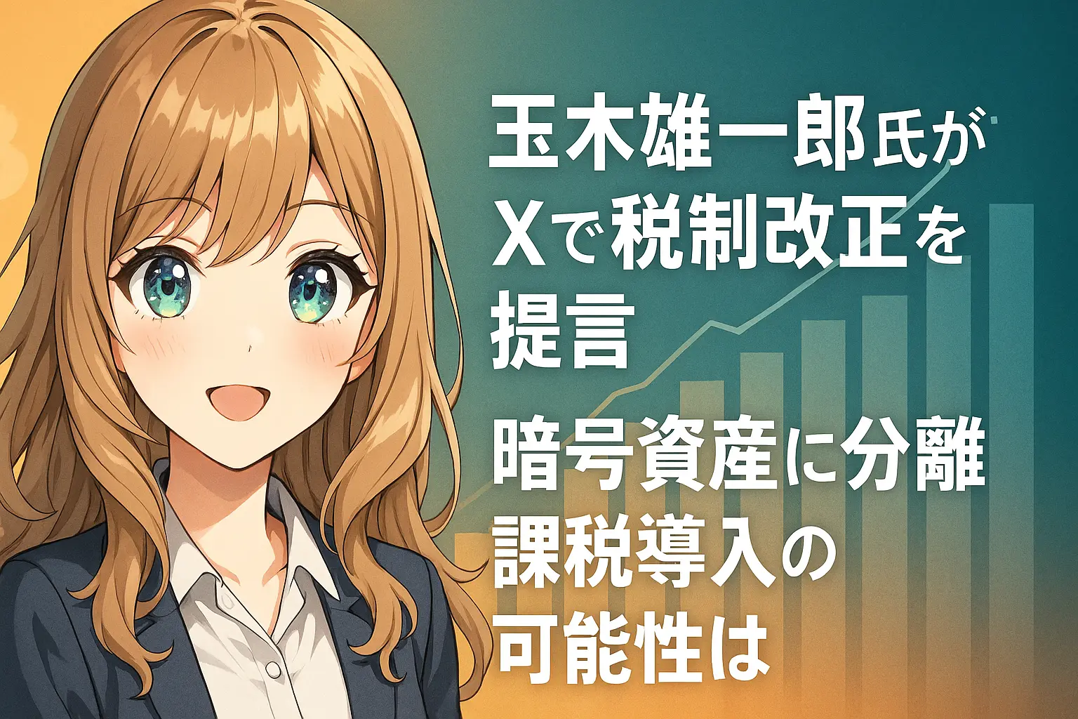 玉木雄一郎氏がXで暗号資産の分離課税導入について税制改正を提言したことを伝えるニュースのイメージ