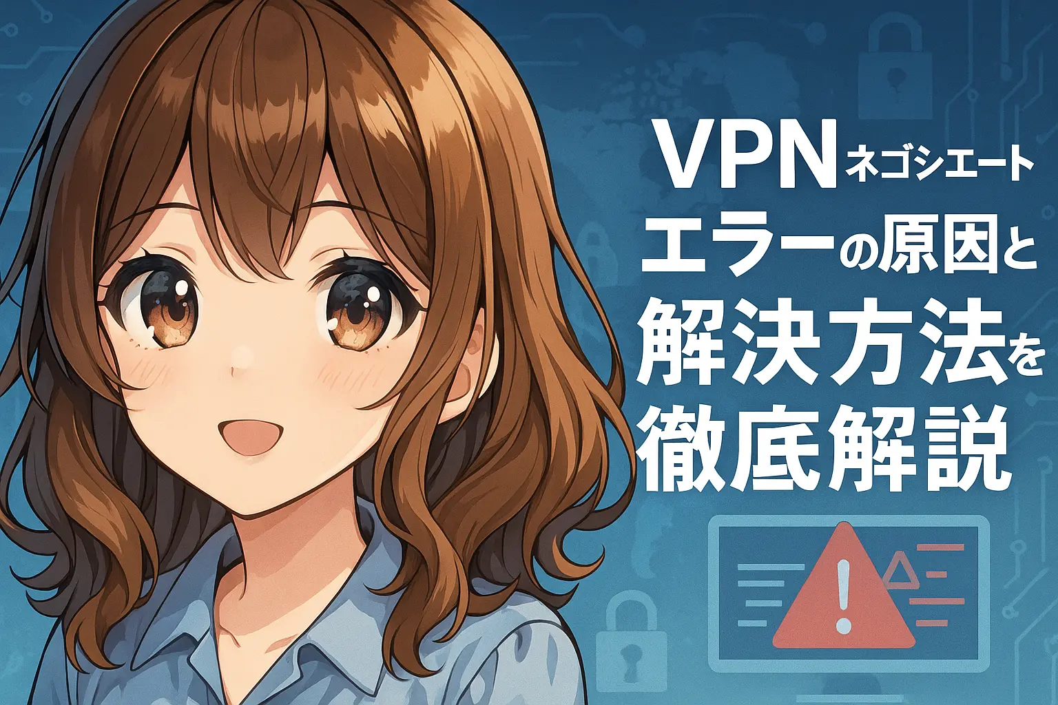 VPNのネゴシエートエラーが発生したときの原因と解決方法をiPhone・PC別に解説するイメージ。エラーメッセージとそれぞれの対処法画面が表示された構成。