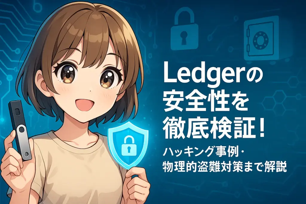 Ledgerハードウェアウォレットの安全性を検証し、過去のハッキング事例と物理的盗難対策をわかりやすく解説する記事のアイキャッチ