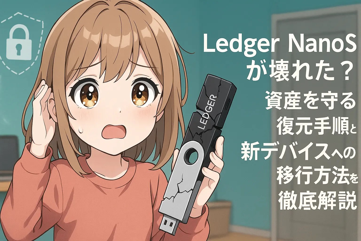Ledger Nano Sが壊れたときに資産を守るための復元手順と、新しいデバイスへ安全に移行する方法を解説するイメージ