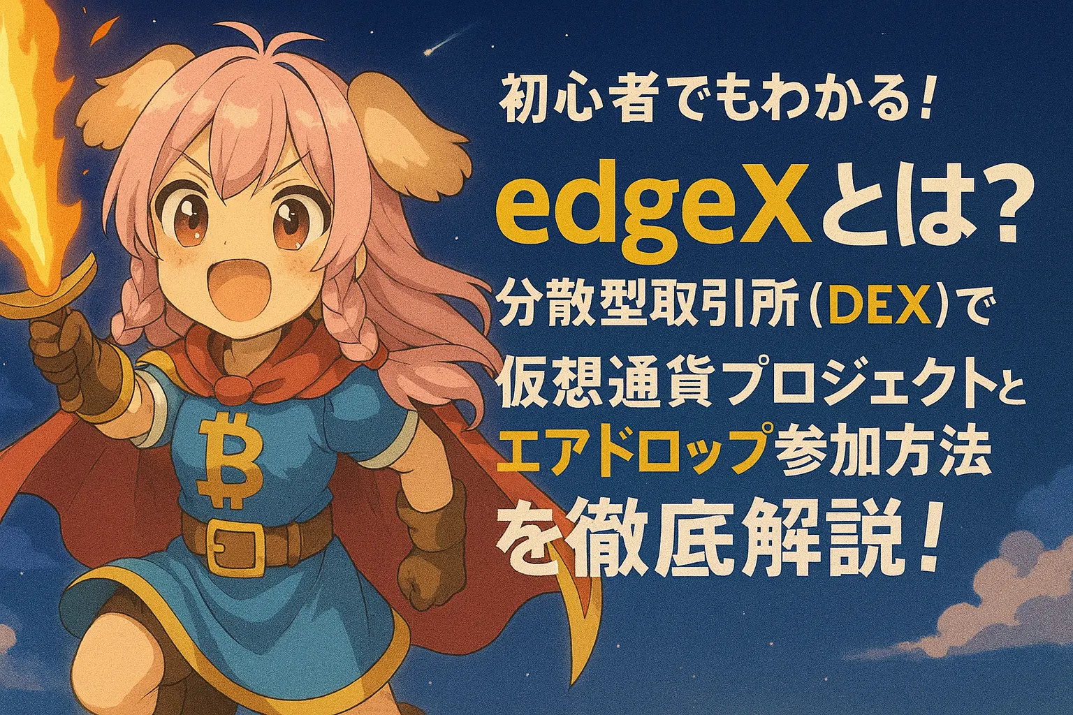 EdgeXは次世代の分散型取引所（DEX）として注目される仮想通貨プロジェクト。エアドロップへの参加手順や特徴をわかりやすく解説しているイメージ。