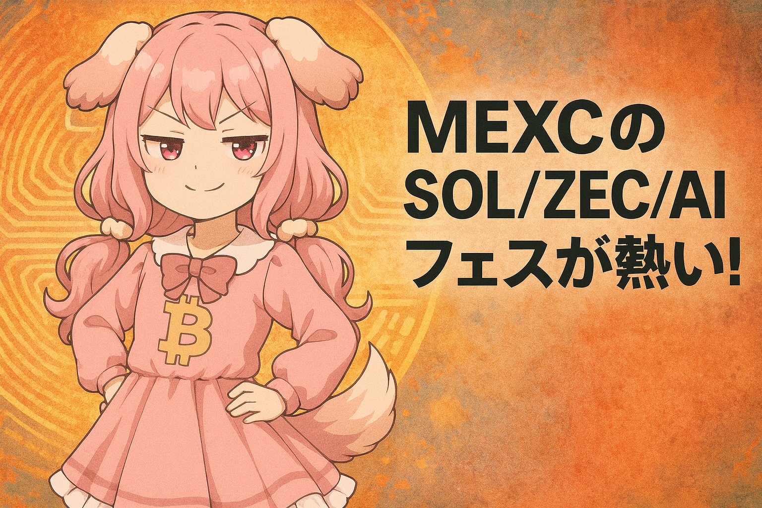 MEXCのSOL・ZEC・AIAフェスで開催されている100％当選スピンキャンペーンの参加方法を解説するイメージ