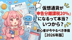 仮想通貨が申告分離課税20%になるのはいつからなのか、2026年時点の最新情報と初心者が今から準備すべきポイントをわかりやすく解説しているイメージ