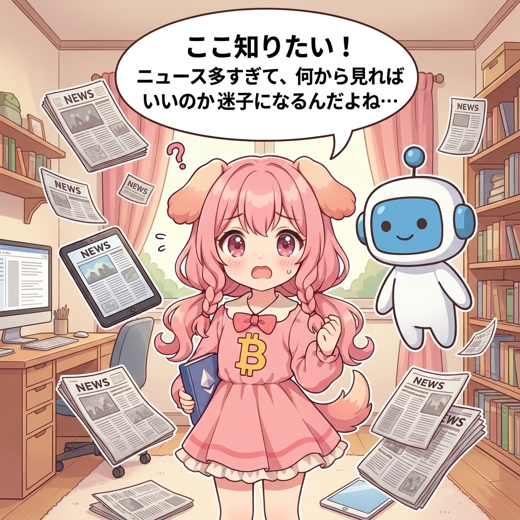 ビトちゃん吹き出し：ここ知りたい！ ニュース多すぎて、何から見ればいいのか迷子になるんだよね…