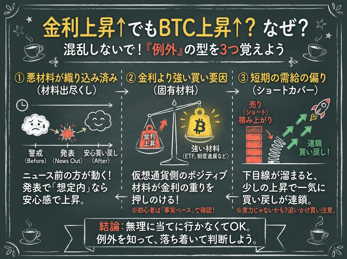 図解：「金利↑でも上がる日」はある：例外パターンを3つだけ